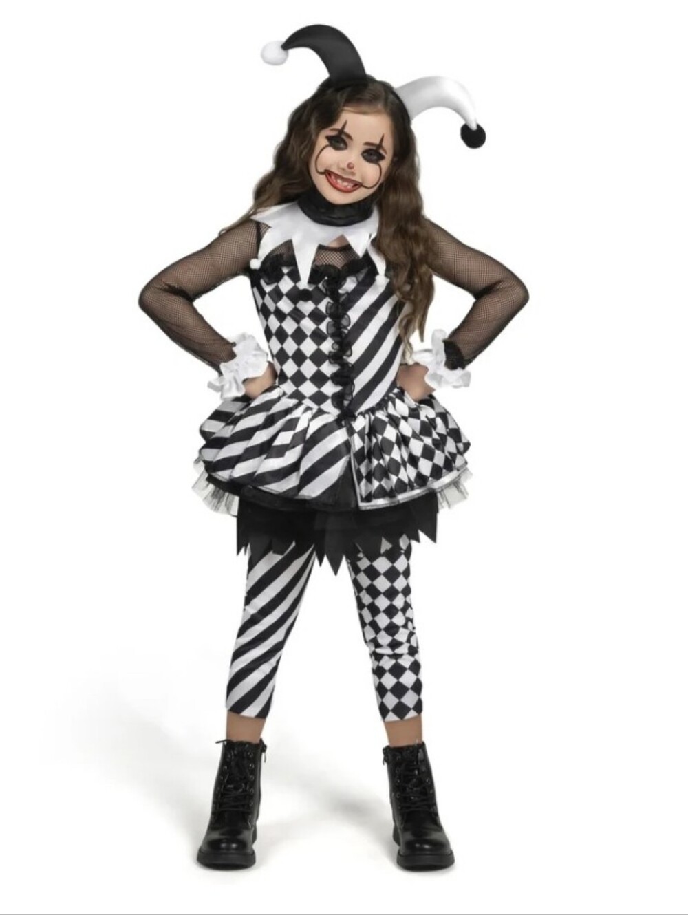 Girls Evil Clown Costume Black and White Clown Dress New Dress-Up Party 5-7 yrs